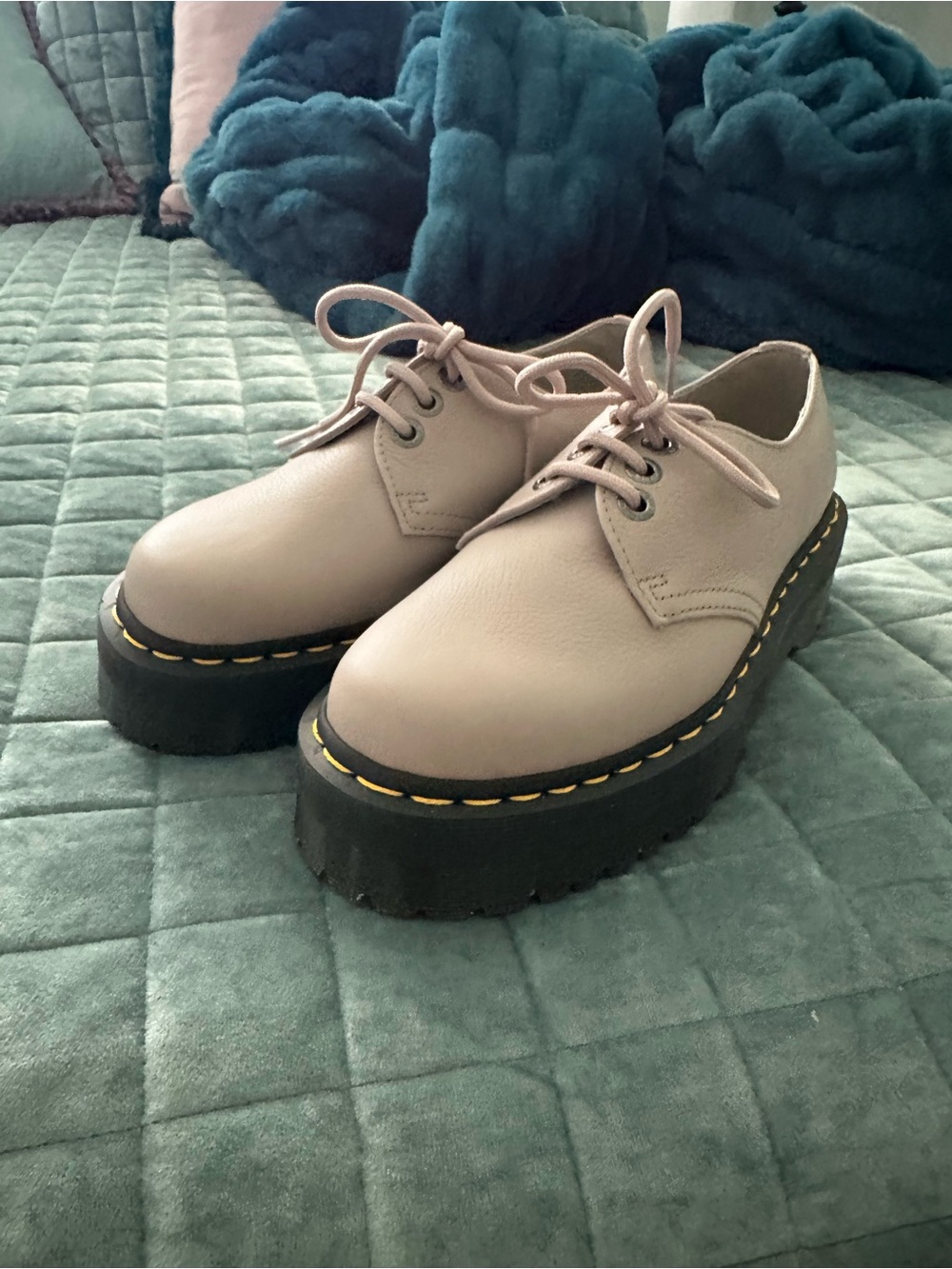 Dr. Martens Light Beige Platform Lace-Up Oxfords